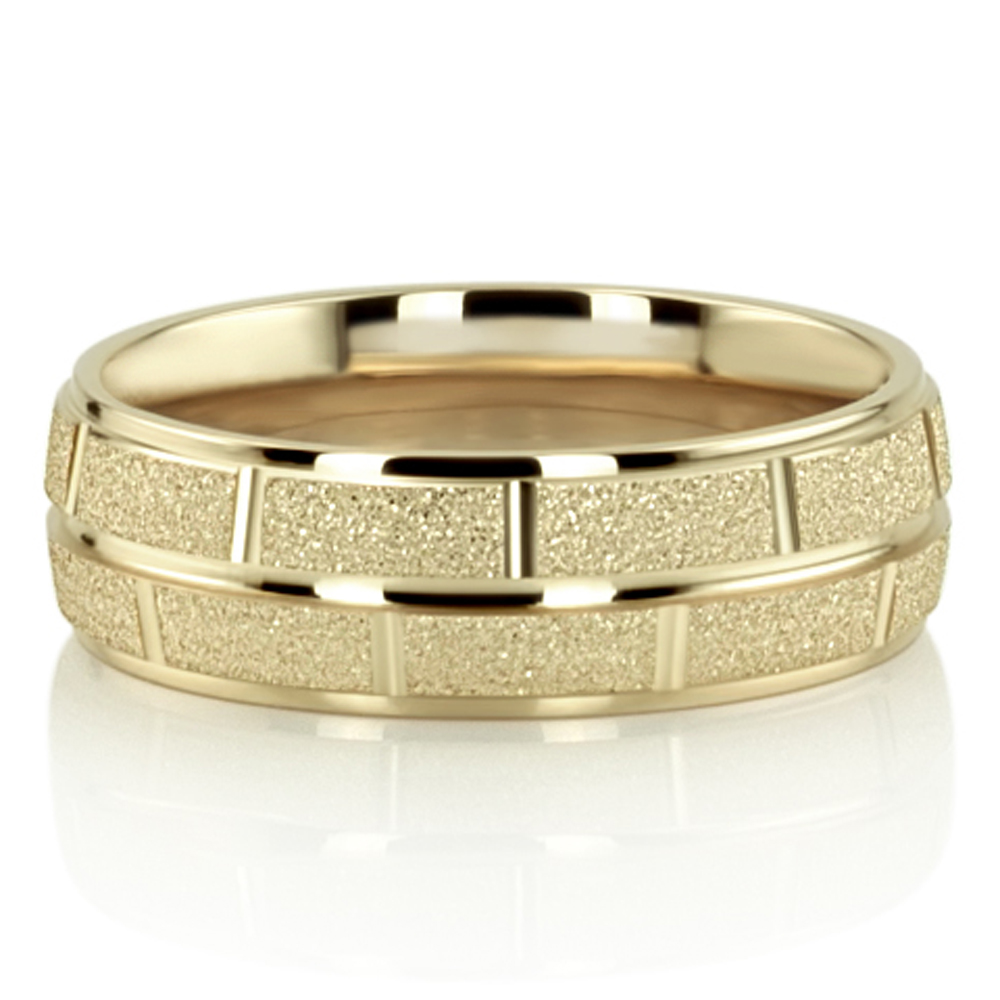 Modern Rectangular Cut Carved Design Wedding Ring  - view 2