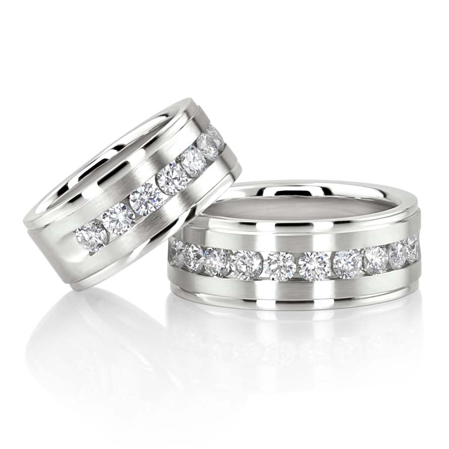 Step Edge Channel Diamond Wedding Band Set - view 2