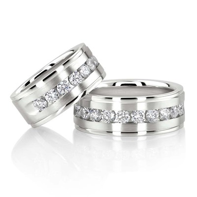 Step Edge Channel Diamond Wedding Band Set - view 2 of 2