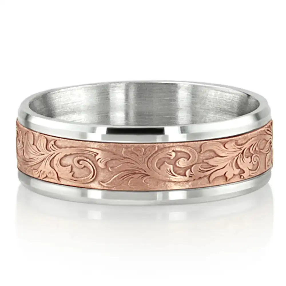 Benchmark 8mm Comfort Fit Victorian Floral Design Band - view 12