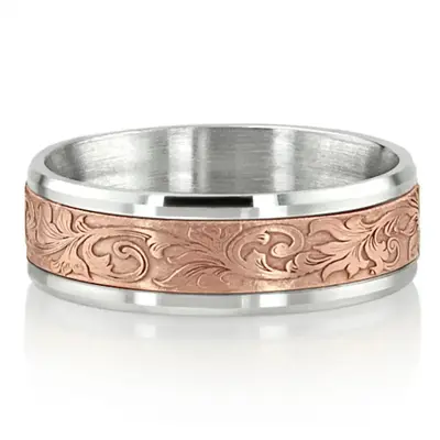 Benchmark 8mm Comfort Fit Victorian Floral Design Band - view 12 of 13