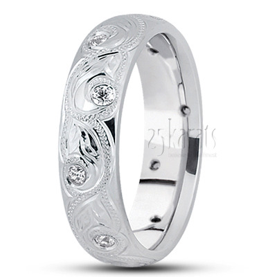 Floral Carved Diamond Wedding Band - view 4