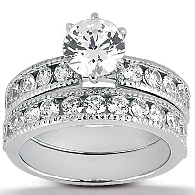 Round Cut Channel Set Milgrain Edge Diamond Bridal Ring (0.60 t.c.w.) - view 3