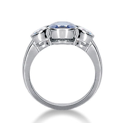 Three Stone Bezel Set Diamond & Oval Sapphire Ring (0.30 ct.tw.) - view 2 of 2